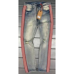 Kilogram Distressed Straight Jeans Mens 34 (Actual 31x33) Light‎ Wash Stripes
